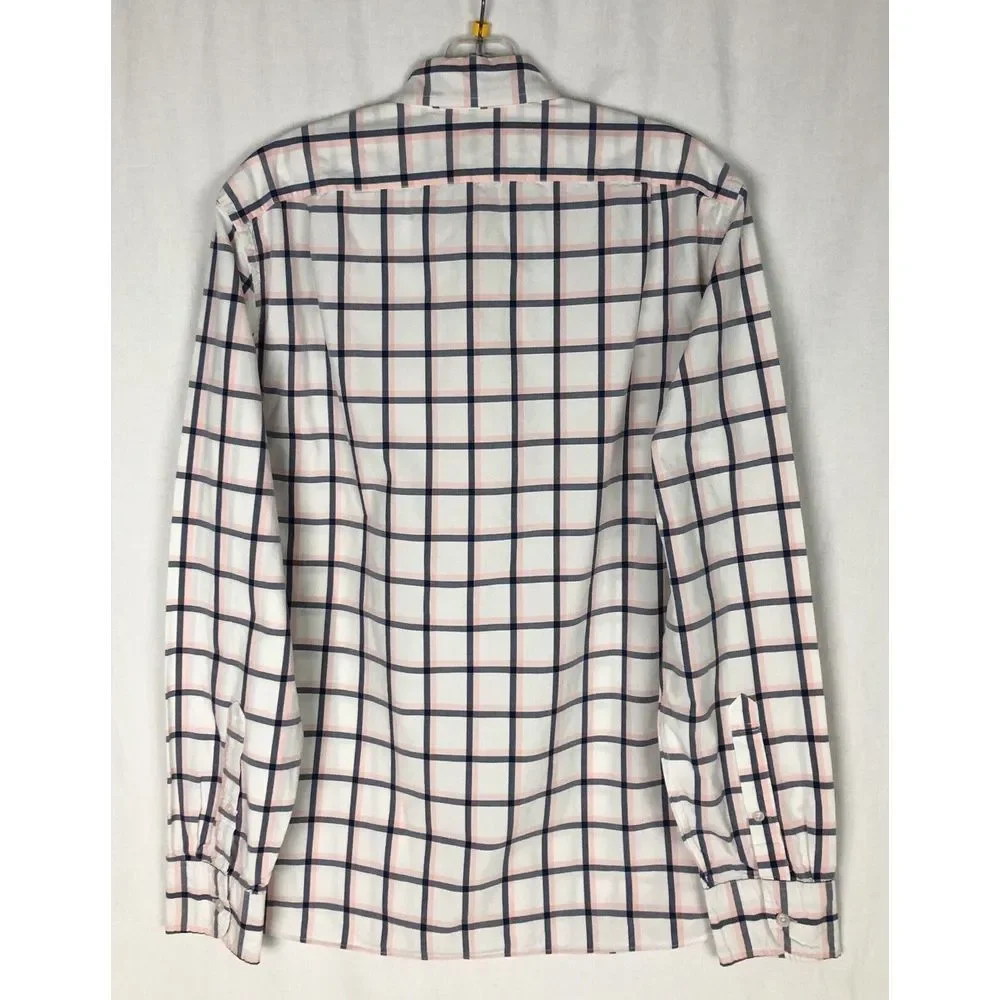 J. CREW Men's Shirt Size M Slim Fit Plaid Pink White Front‎ Pocket Long Sleeve